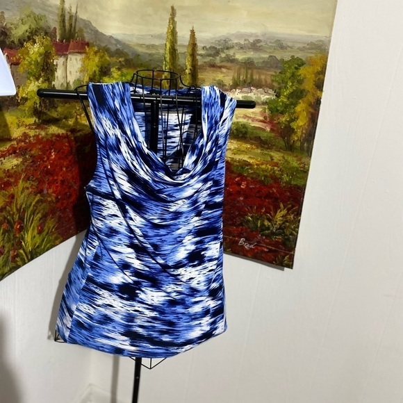 Rafaella size large blue and white drop neckline sleeveless tank casual stretch - Picture 1 of 8